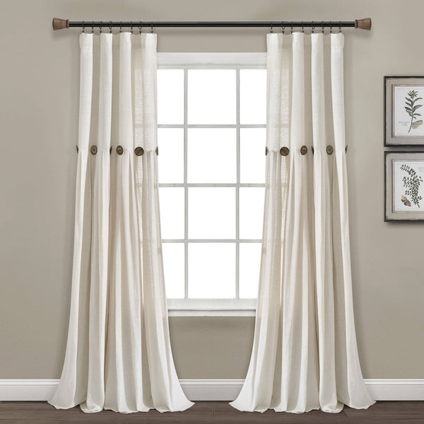 Lush Decor Linen Button Single Panel Window Curtain - 95"L x 40"W - Off White
